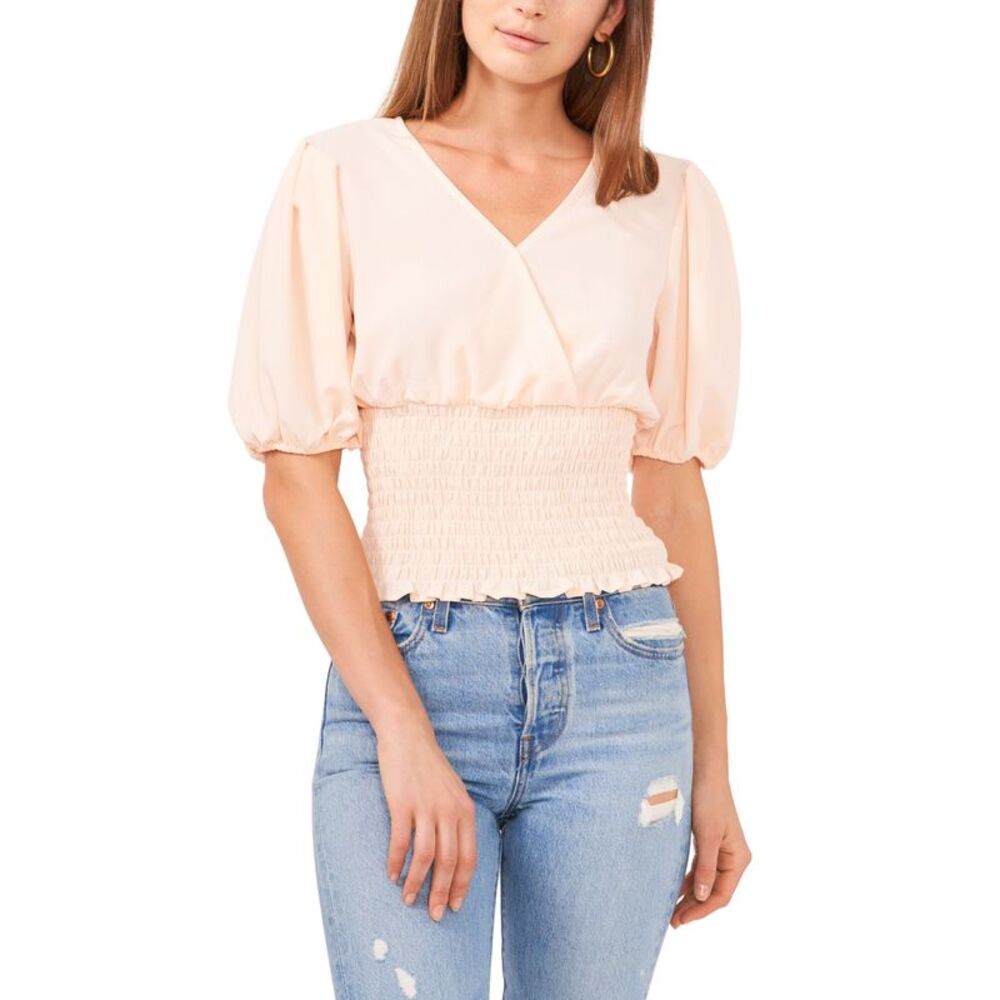1.State Womens V Neck Smocked Waist Top